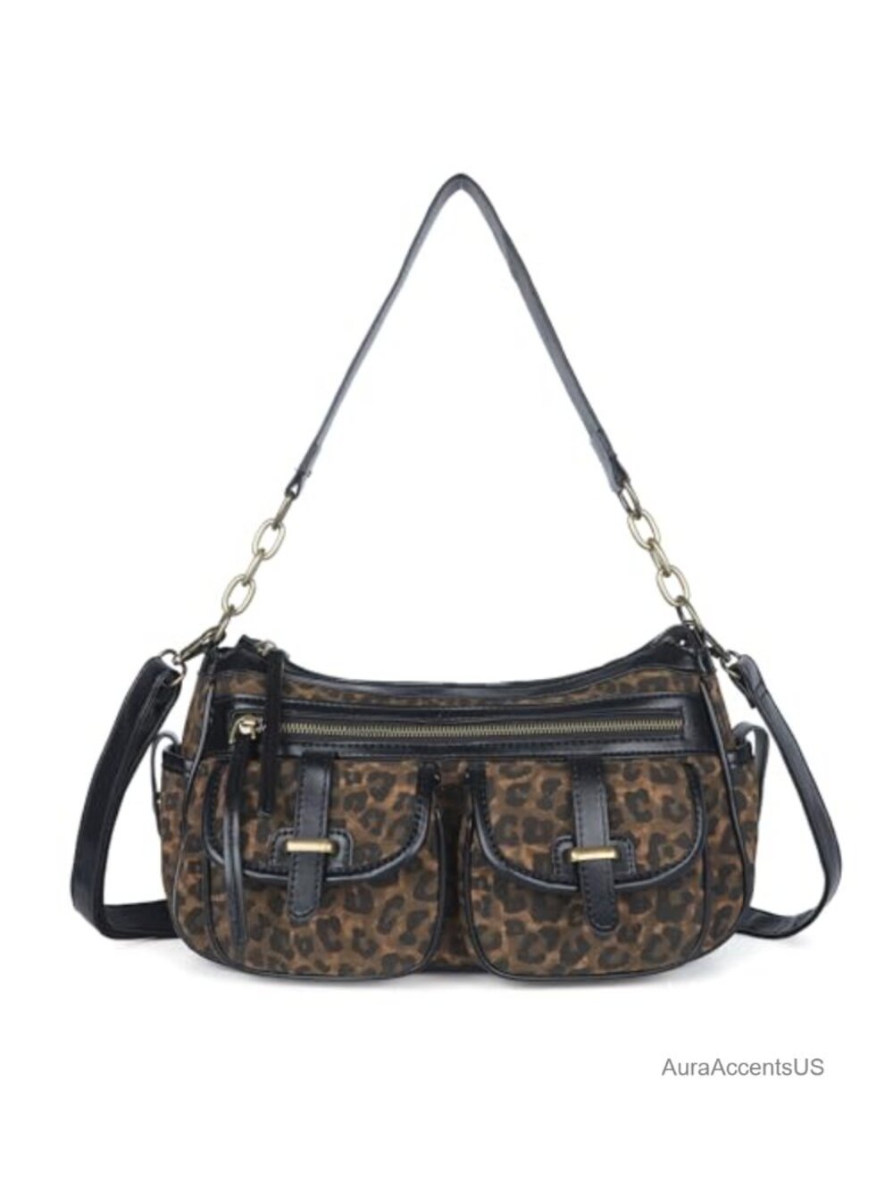 Faux Leather Hobo Crossbody Bag Multi Pocket Adjustable Strap Shoulder Purse